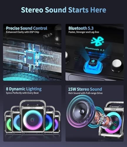 Portable Karaoke Machine 2 Wireless Microphones Bluetooth Speaker LED Lights