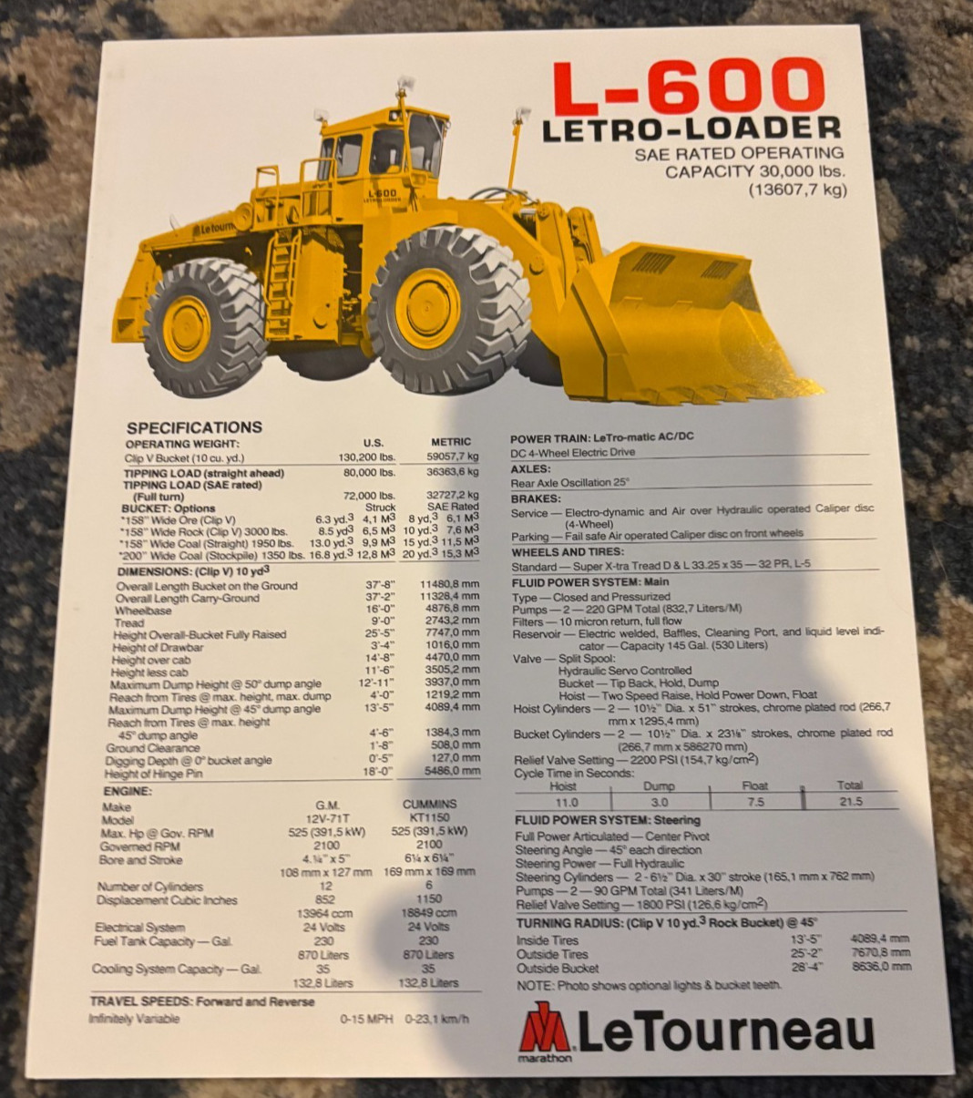 LeTourneau Marathon L-600 Wheel Loader Brochure AMIL25