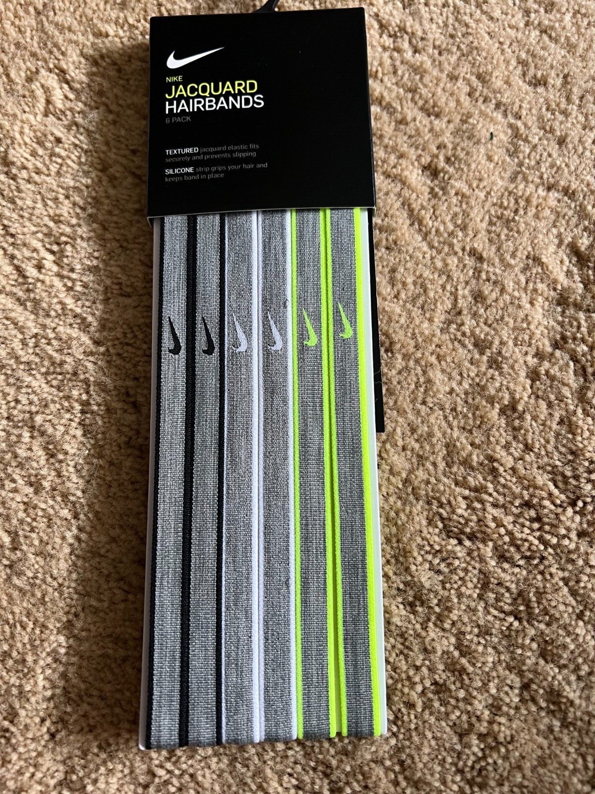 Nike Jacquard Headband Silicone Grip Textured Grey with Black White Volt Accents
