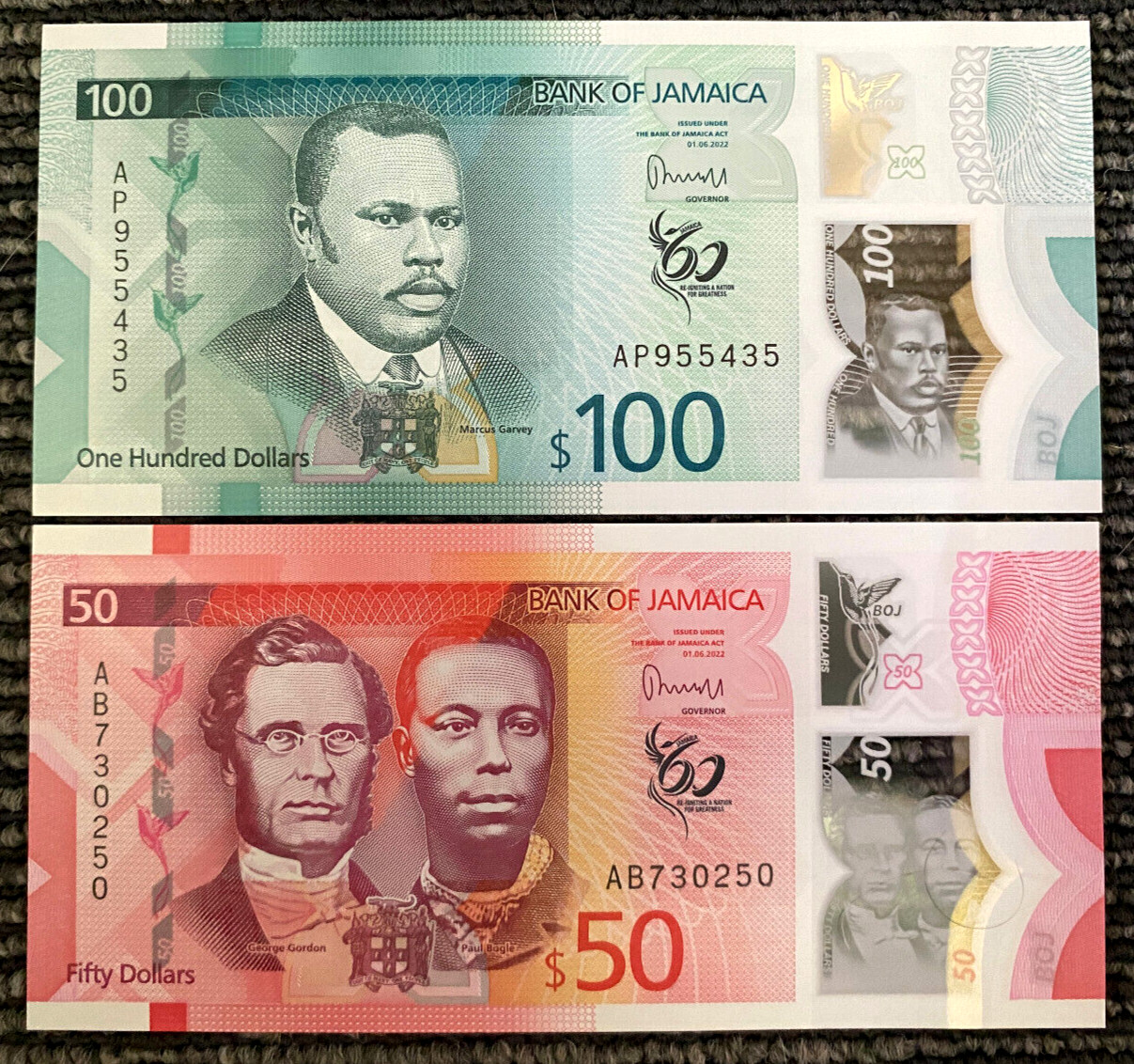 Jamaica 50 & 100 Dollars 2022-2023 Polymer Banknote World Paper Money UNC