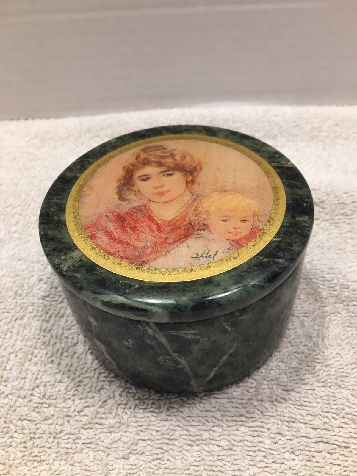 Edna Hibel Art  Round Trinket Box Mother & Child