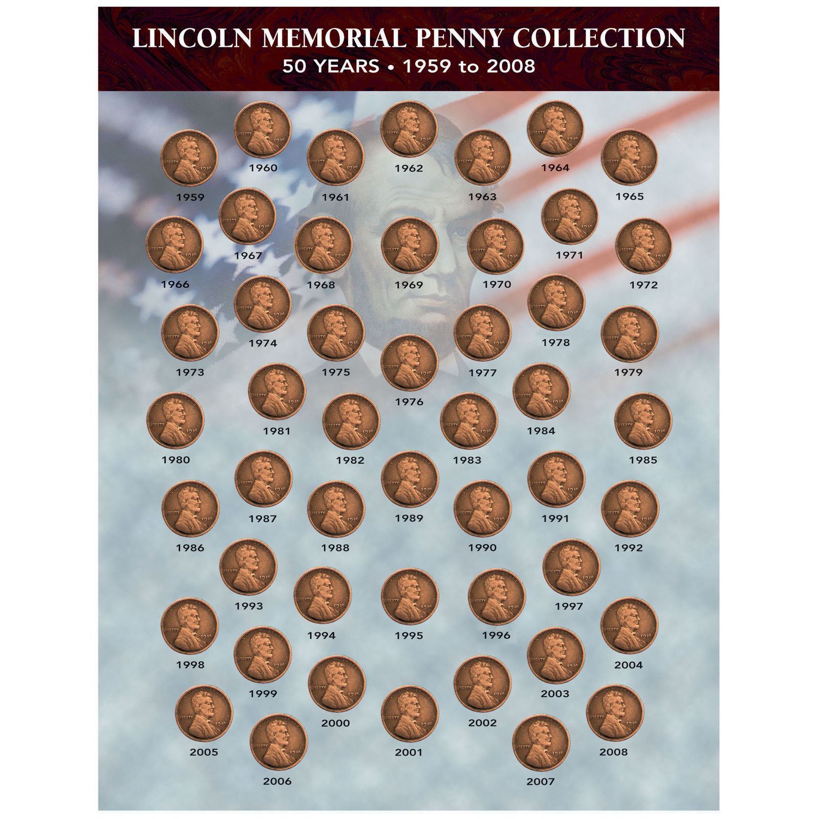 NEW American Coin Treasures Lincoln Memorial Penny Collection 1959-2008 1729