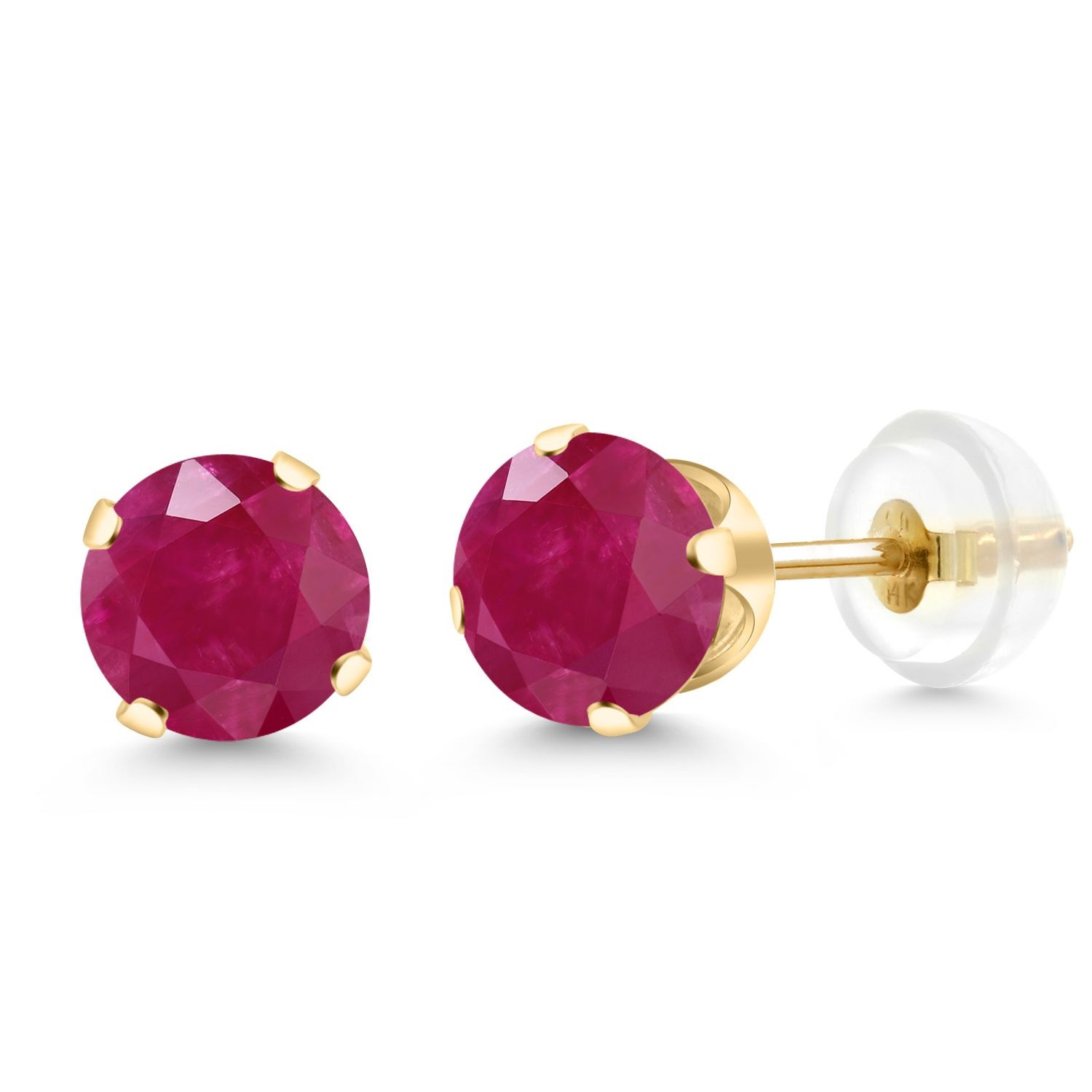 2.10 Cttw Ruby 14K Yellow Gold Stud Earrings for Women Men | Gemstone