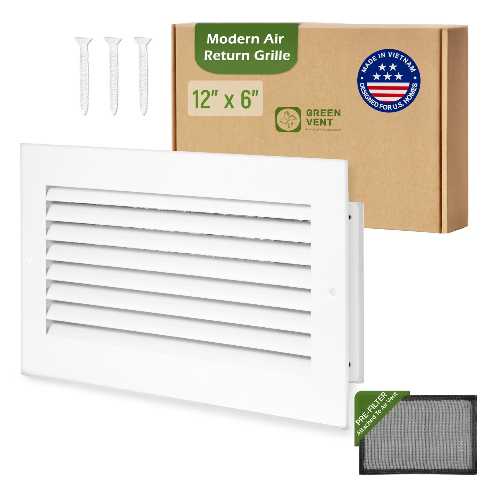 Modern Air Return Grille 12x6 (Duct Opening) - Decorative White Aluminum Air ...