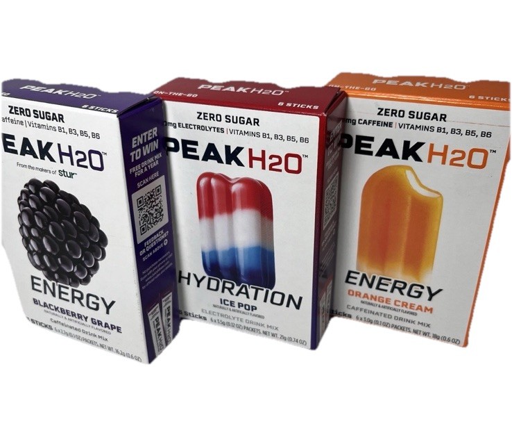PEAK H2O ENERGY Zero Sugar Caffeine Electrolyte Orange Blackberry Ice Pop 3packs