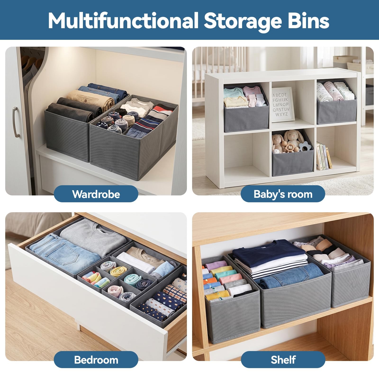10 Pack Fabric Closet Drawer Organizer Clothes, Various Sizes Foldable Clothe...