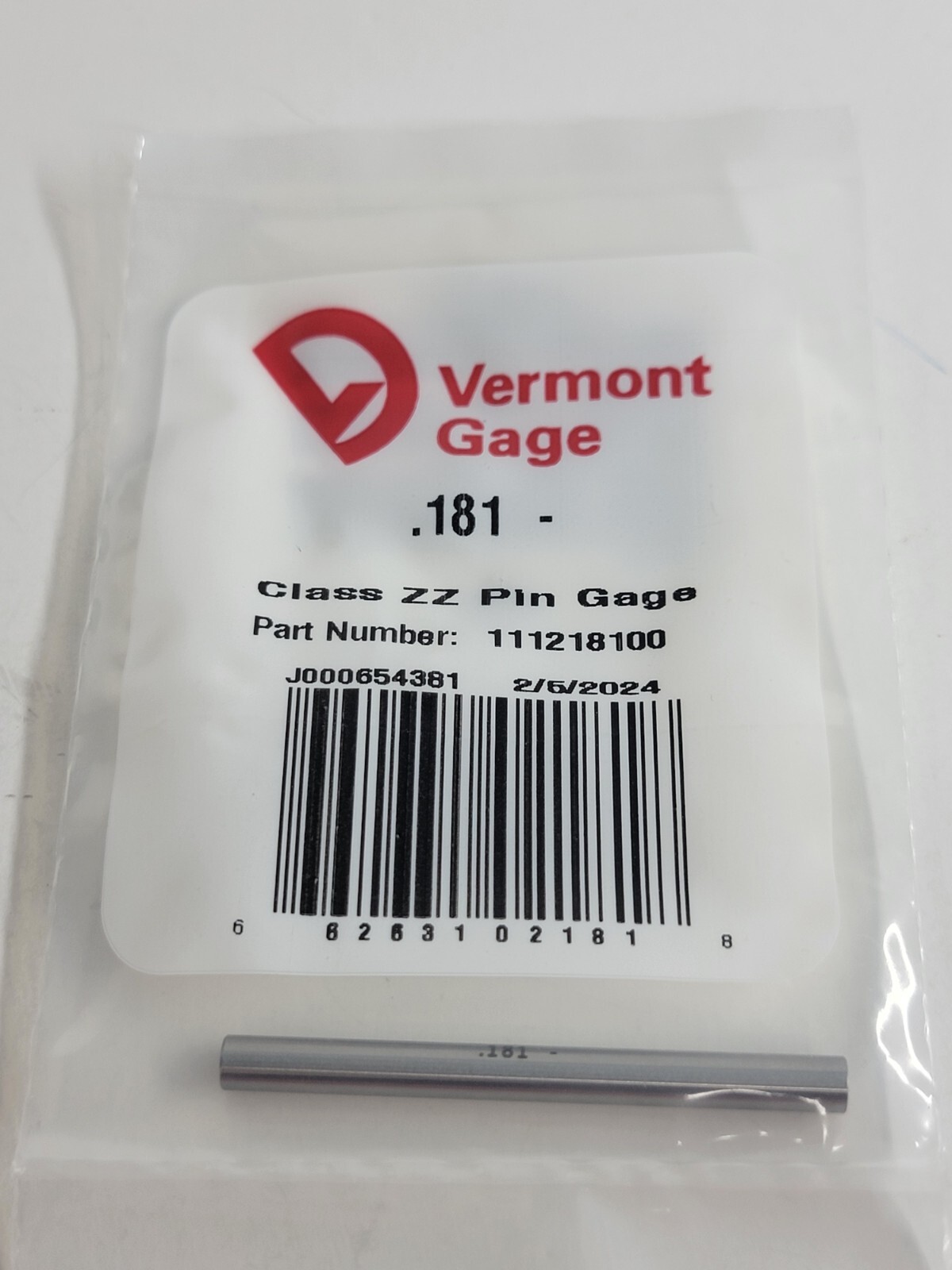 Vermont Gage - 111218100 - .181" Minus - Class ZZ Pin Gage