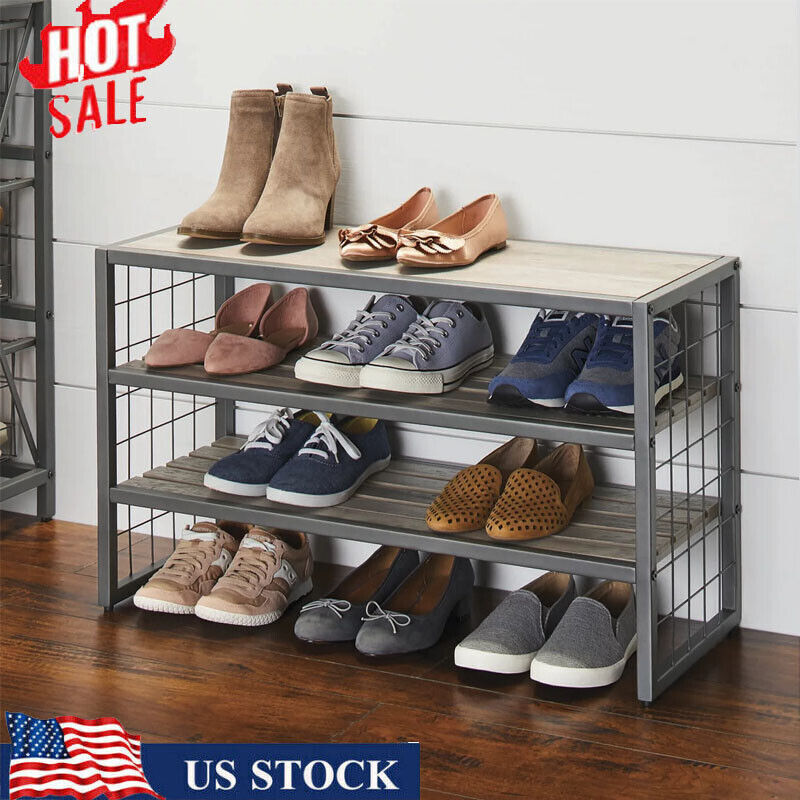 3 Tiers Garment Shoe Storage Rack Shoes Shelf Closet Organizer Entryway Wood