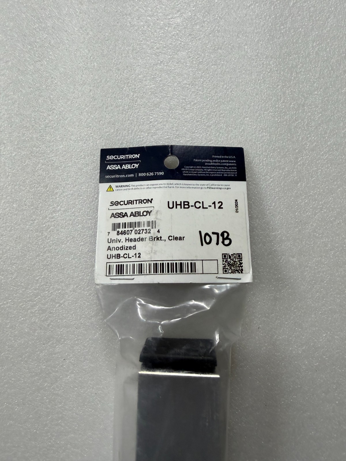 New Securitron UHB-CL-12 Universal Header Bracket Clear Anodized 12"