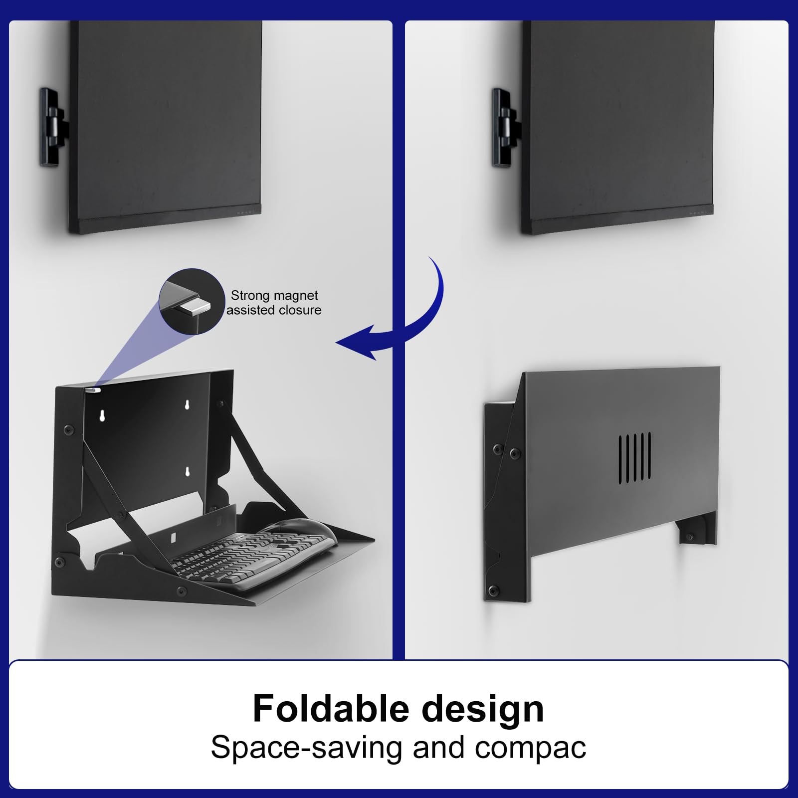 1 Pcs 24 Inch Keyboard Wall Mount Foldable Fits Standard Computer Keyboard Mouse
