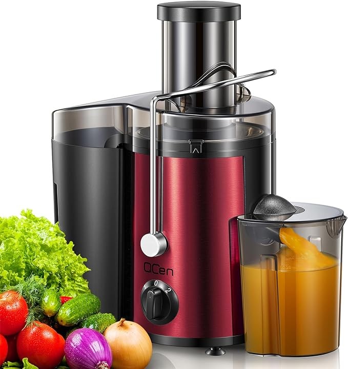 Qcen Juicer 500W Centrifugal Juicer Extractor Wide Mouth 3” - METALLIC RED