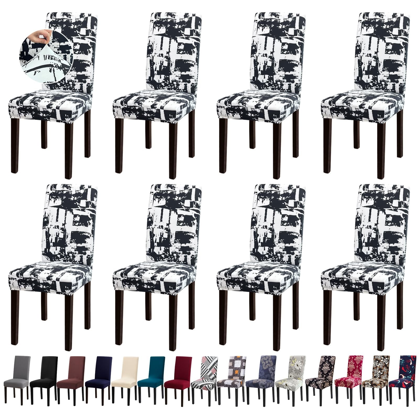 Fafua Chair Covers, Stretch Kitchen Covers/Dining Black and White