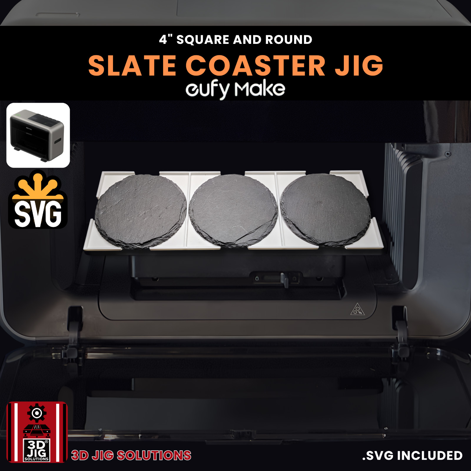 EufyMake E1 UV Printer Jig | 4" Round & Square Slate Coaster Template