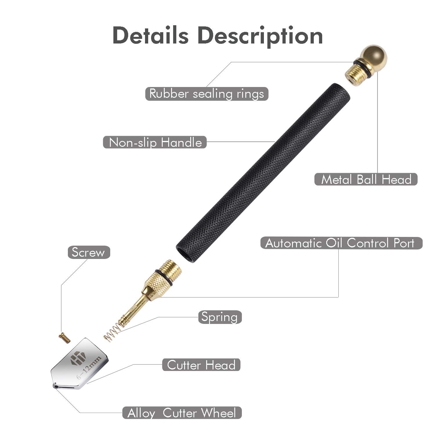 Glass Cutter Tool with Automatic Oil Feed - 2mm-20mm, Ideal for Mirrors,...