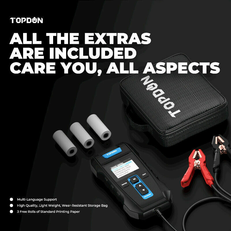 TOPDON BT300P 12V Battery Tester Analyzer for Car Heavy Duty Truck with Printe