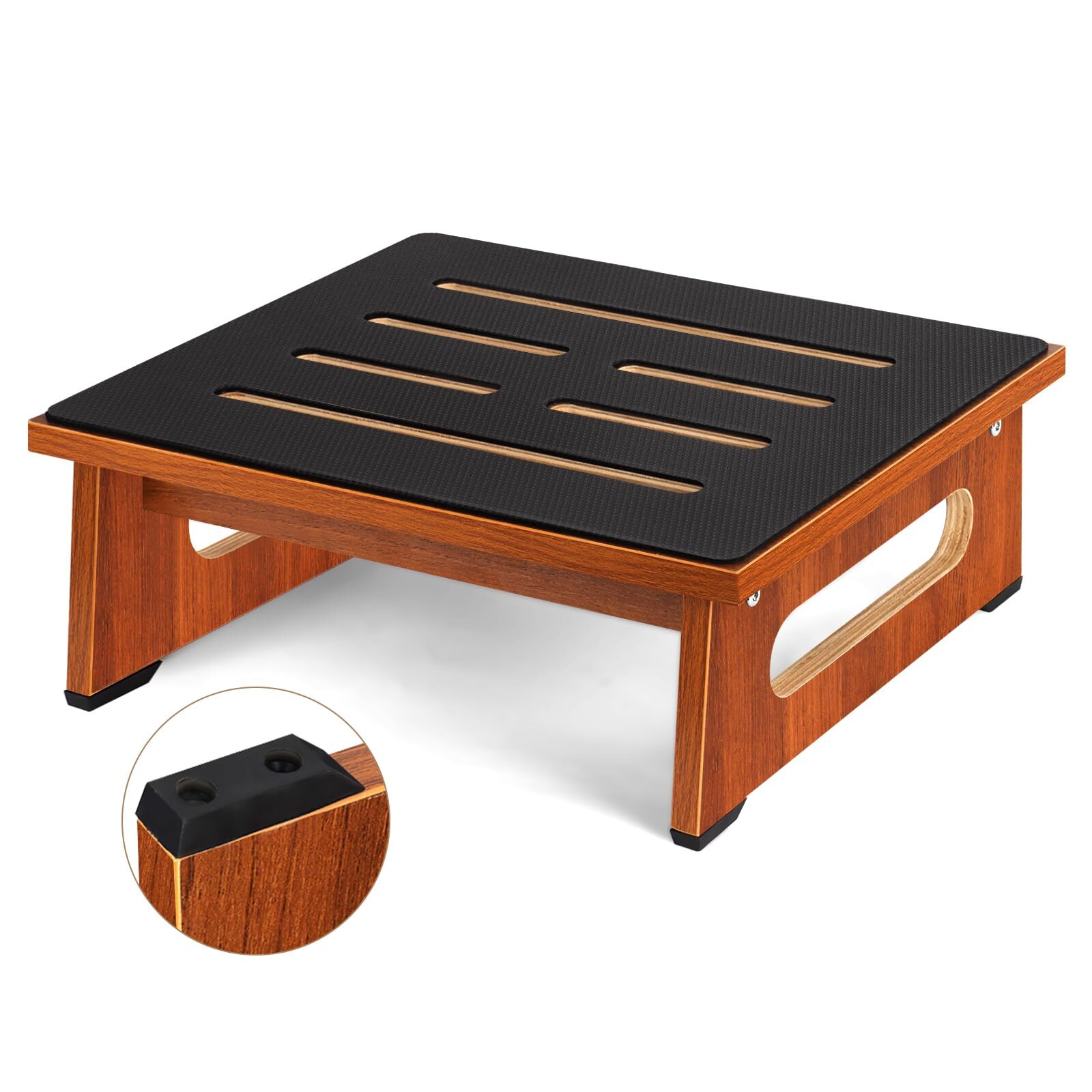 One Step Stool Adults Seniors Non-Slip Portable Wooden Riser 450 LBS Brown