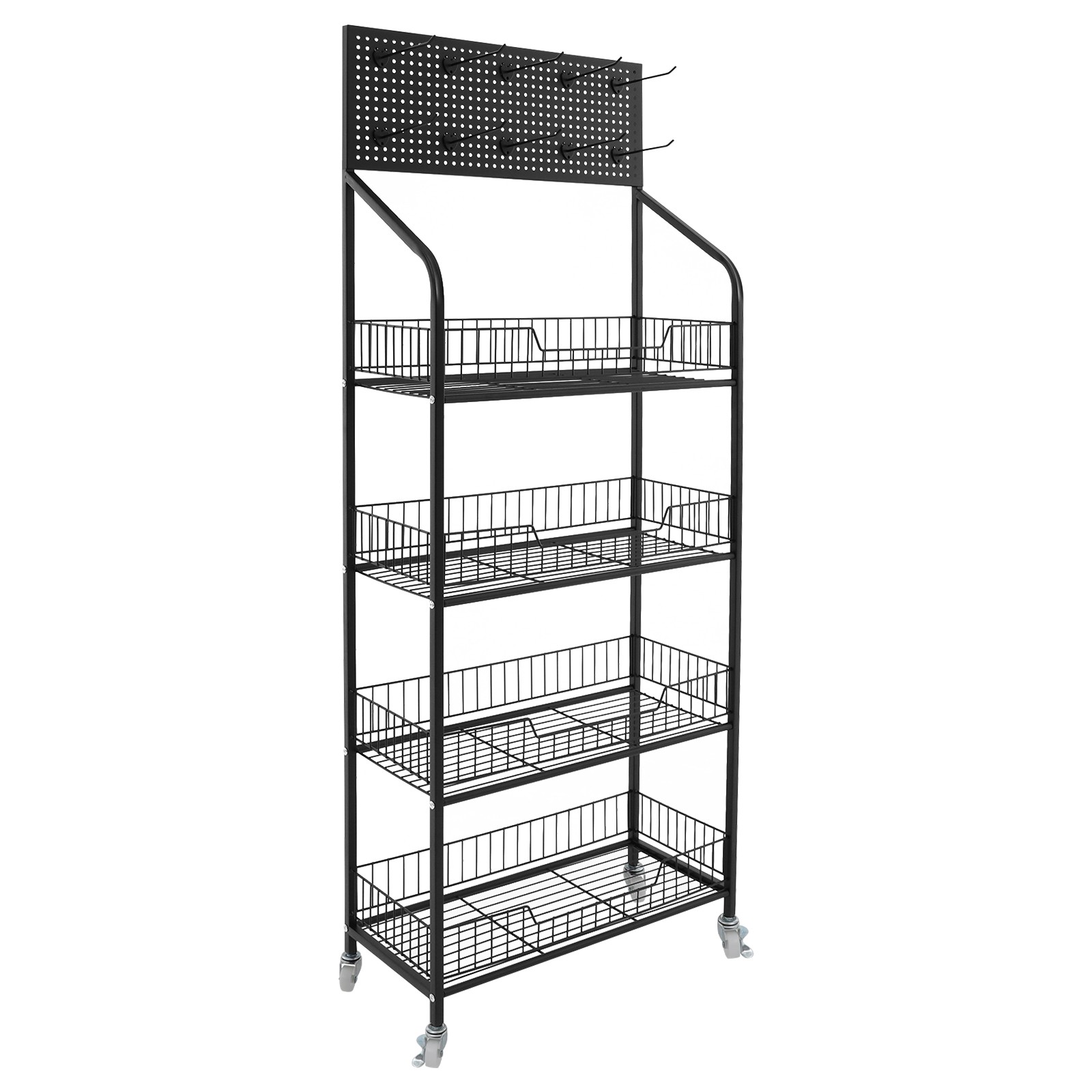 Rolling Retail Display Rack 4 Tier Black Store Merchandise Shelf Unit