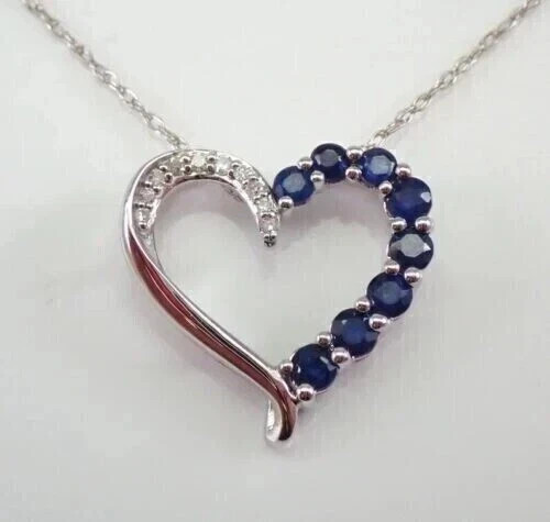 2Ct Round Cut Lab Created Blue Sapphire Heart Pendant In 14K White Gold Plated