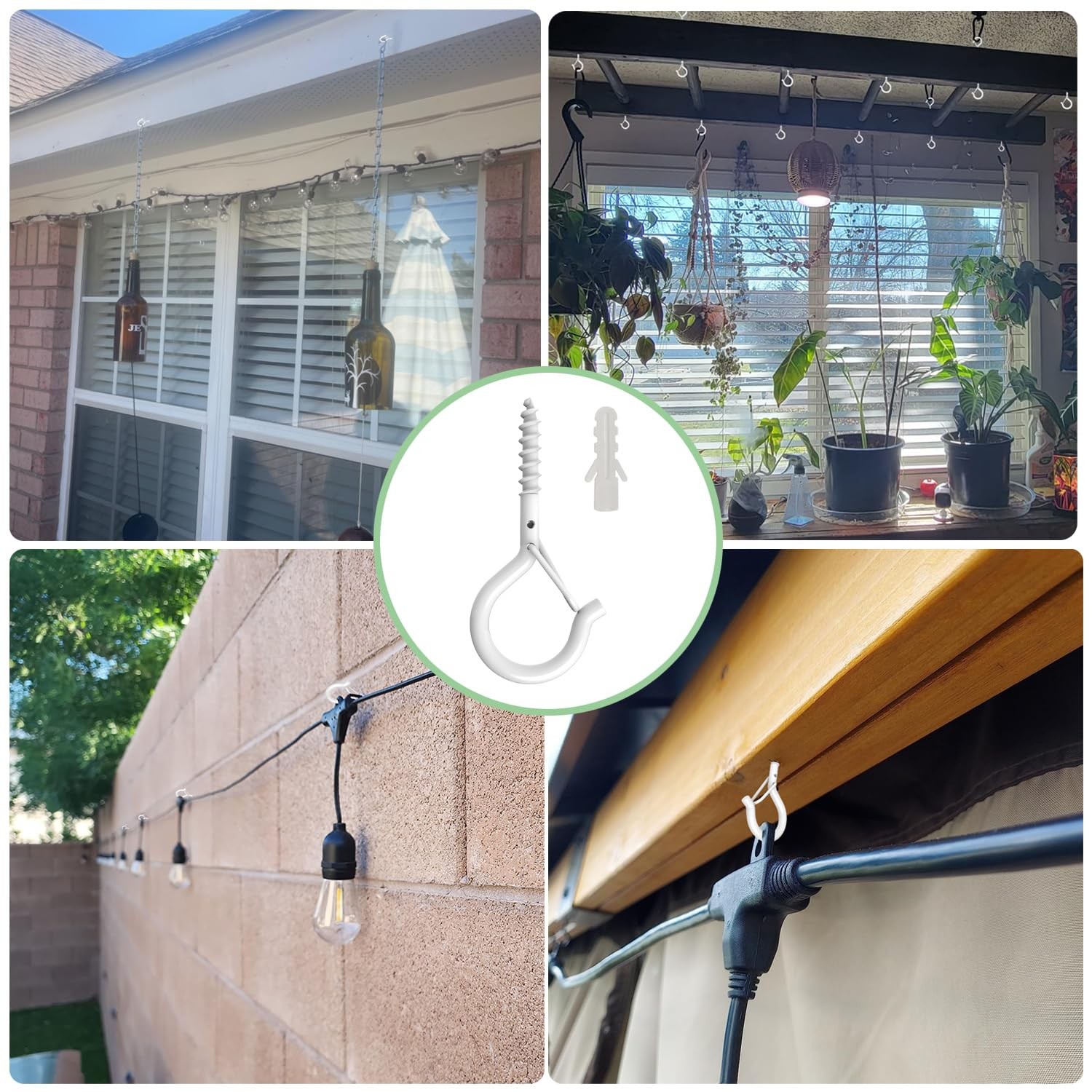 20 Pack Q Hanger Hooks with Safety Buckle, Rustproof Screw Hooks for Hanging ...