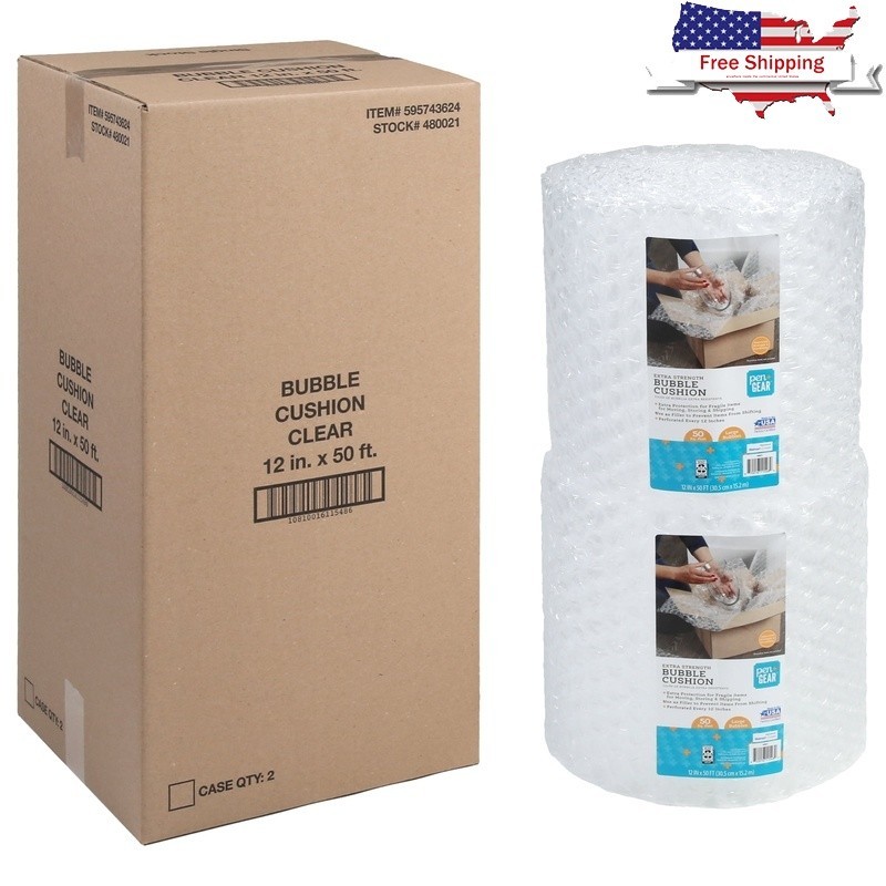 Bubble Cushion Wrap 2 Pack Heavy Duty Protective Packing Material 12x50 ft New