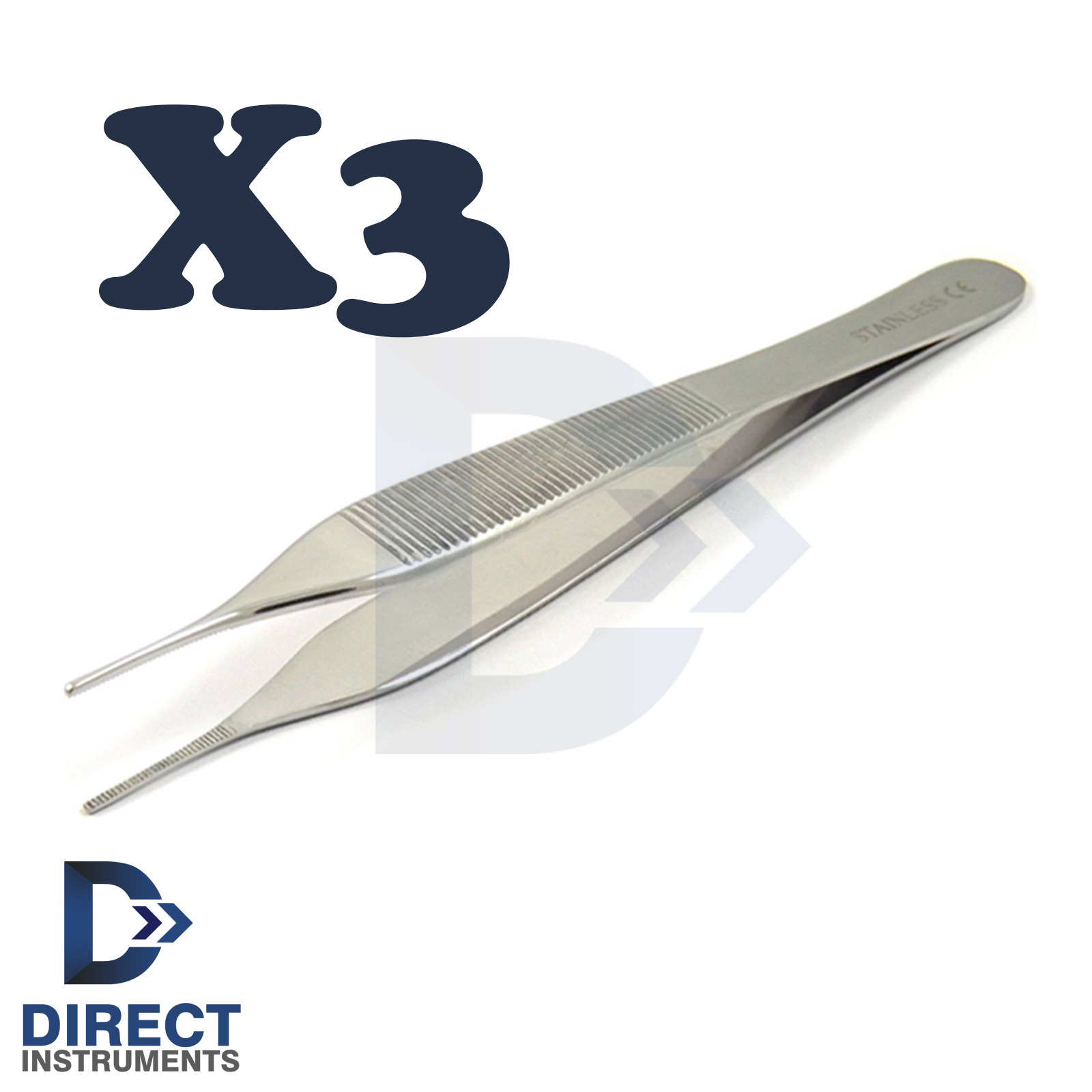 3Pcs Medical Adson Tissue Thumb Forceps Cotton & Dressing Tweezers Surgical Lab
