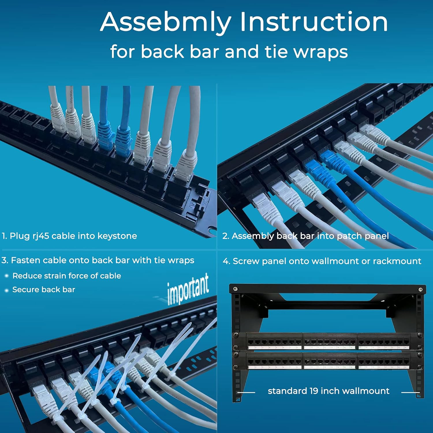 Patch Panel 24 Port Cat6 with Inline Keystone 10G Support, Pass-Thru Coupler Pat