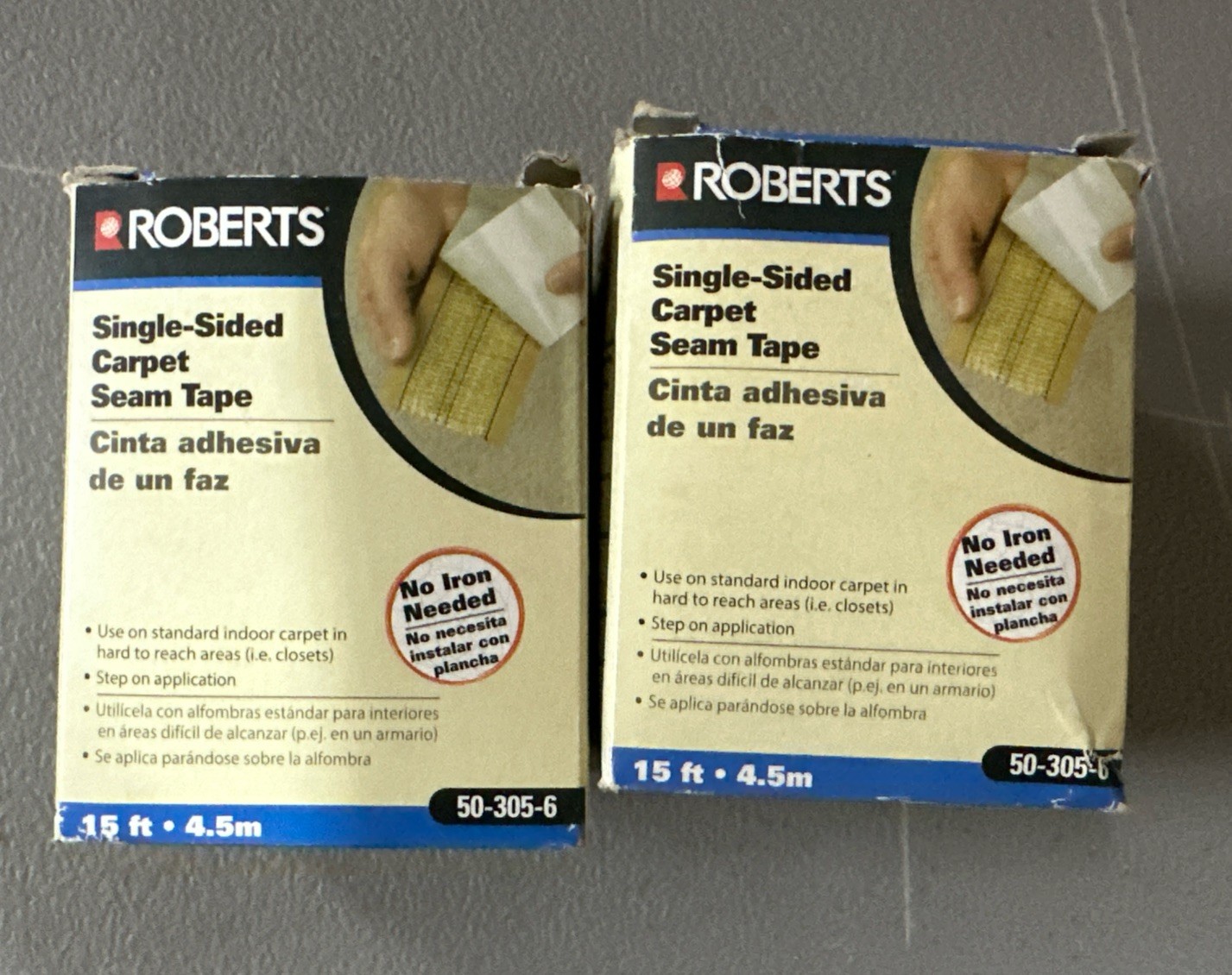 Lot Of 2 Roberts Indoor Outdoor 15 ft Single Sided Carpet Vinyl Tape 50-305-6