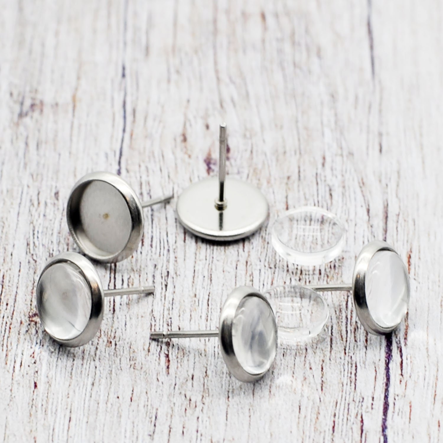 50PCS(25Pairs), Stainless Steel ROUND Stud Earrings Setting Fit 8mm Cab LSE02