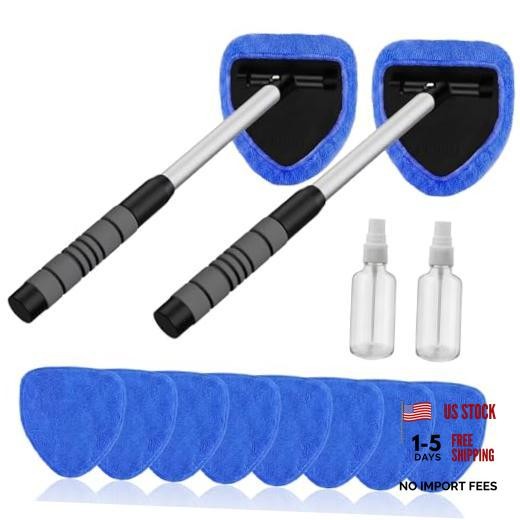 2-Pack Windshield Cleaner Tool, Extendable Handle Auto Detailing Kit with 8