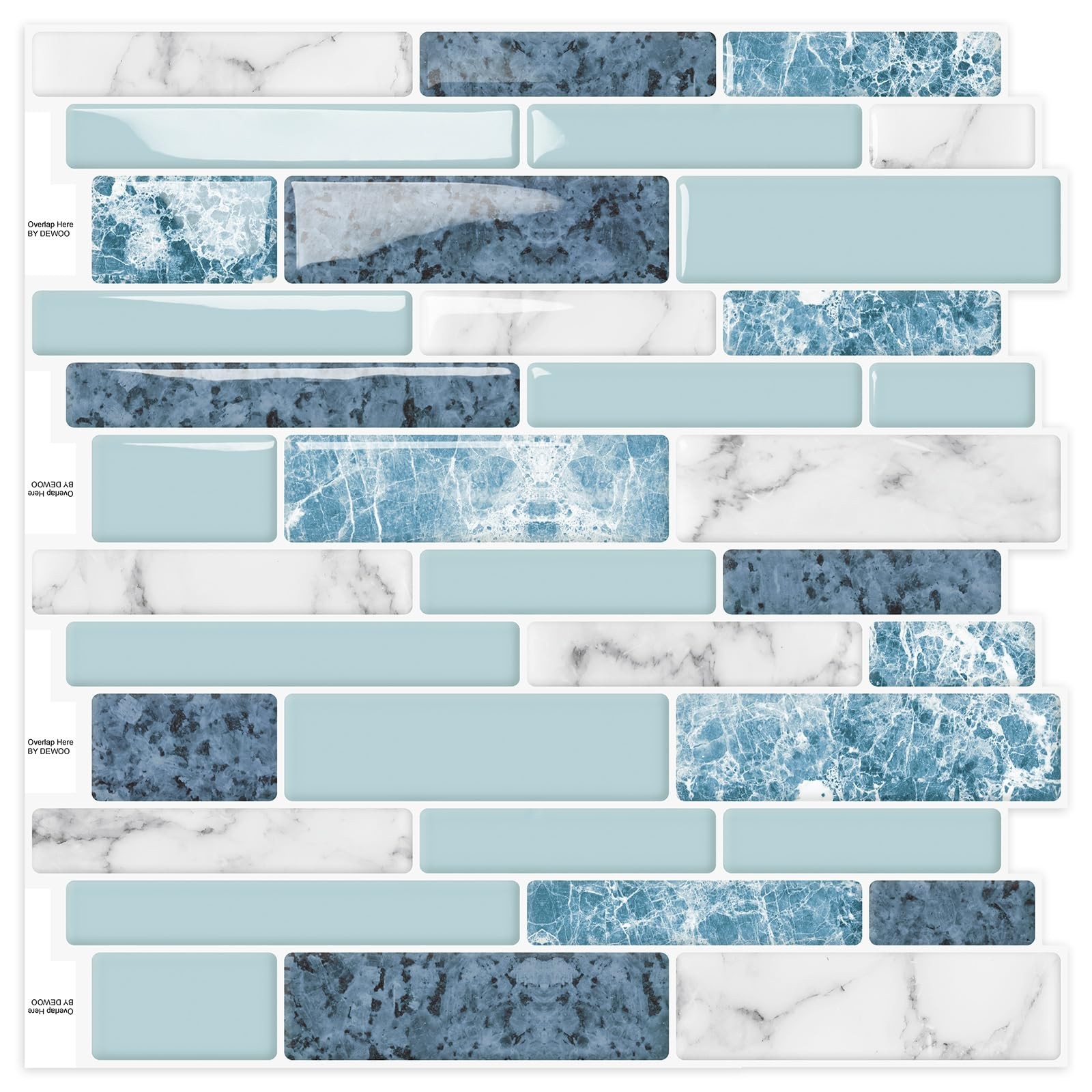 Peel and Stick Backsplash 3D Self Adhesive Wall Tile Blue 10 Sheet