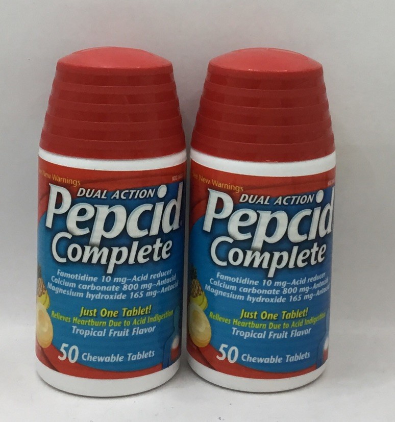 2 Pepcid Complete Acid Reducer Tropical Fruit Flavor 50x2=100 Tablets Exp 10/26