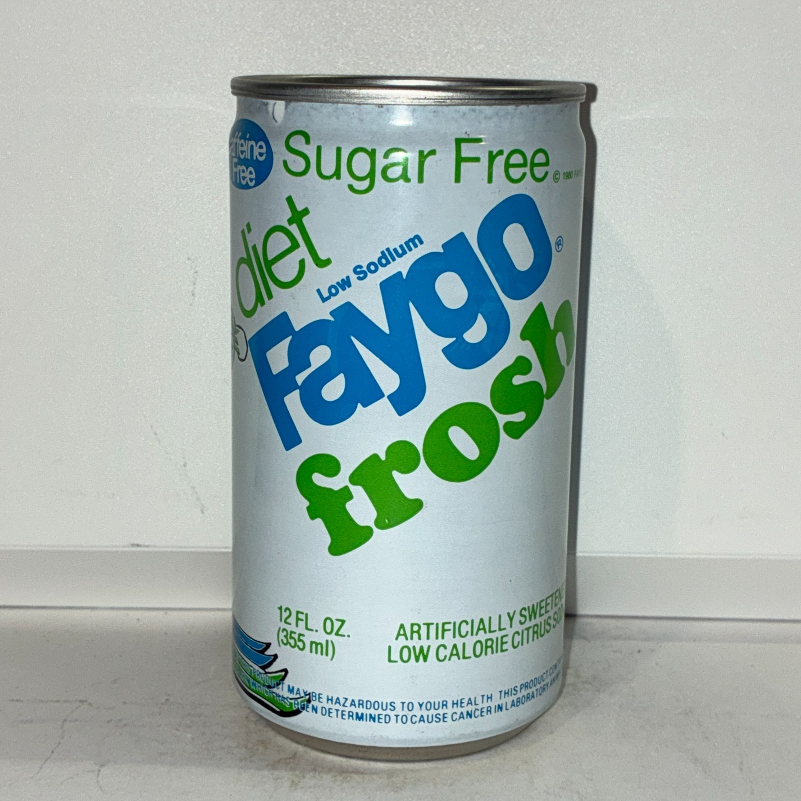 1980's Faygo Sugar Free Diet Frosh soda can, drawn steel