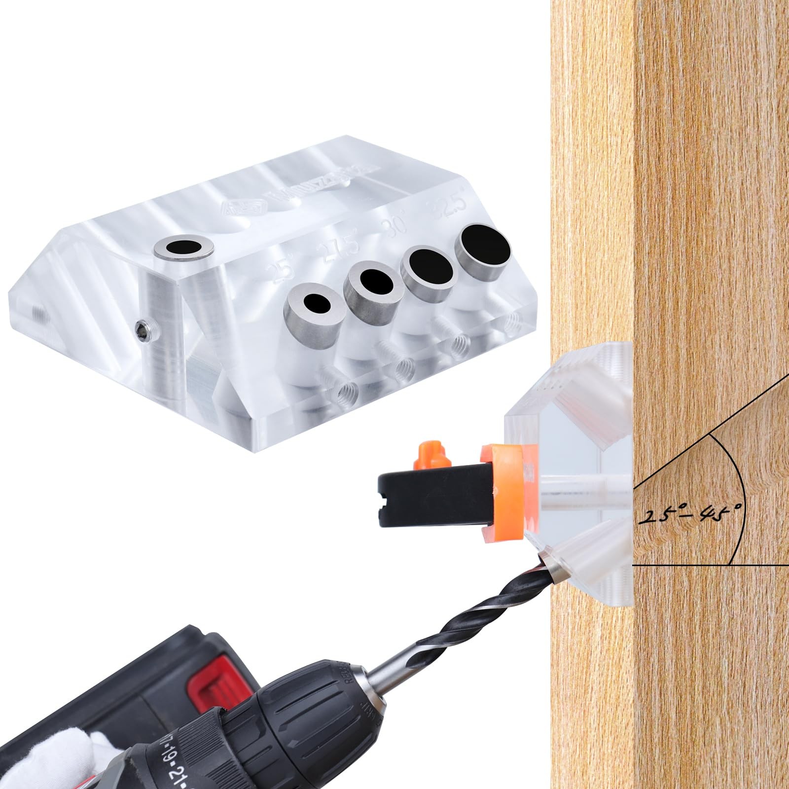 Upgraded Multi Angle Cable Railing Drill Guide Jig 25 30 35 40 45 90 Degree P...