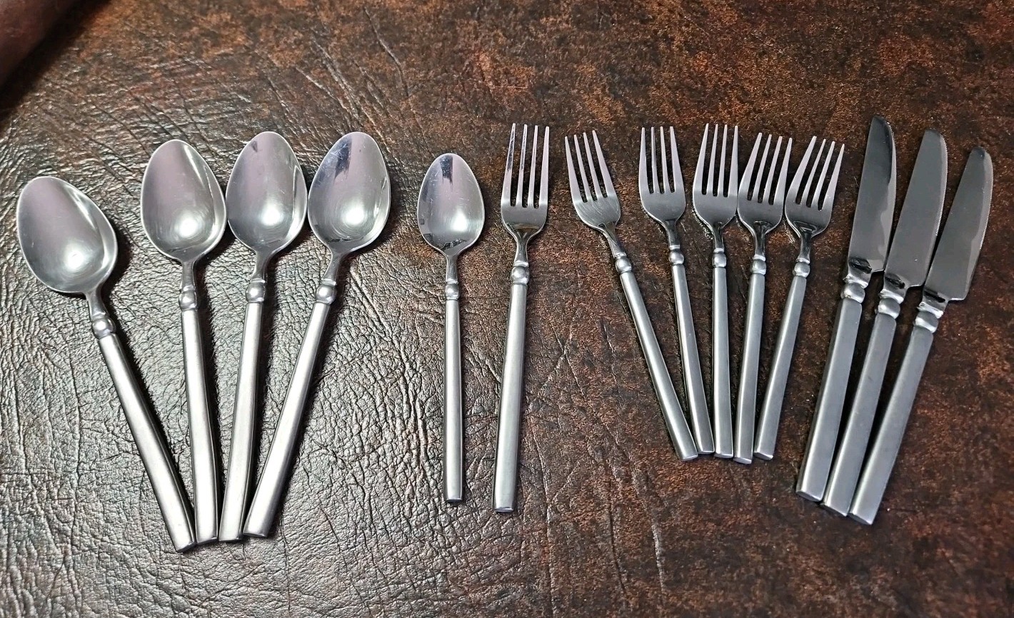 14 Hampton Silversmith DOMINIQUE Stainless Spoons Forks Knives Flatware Set