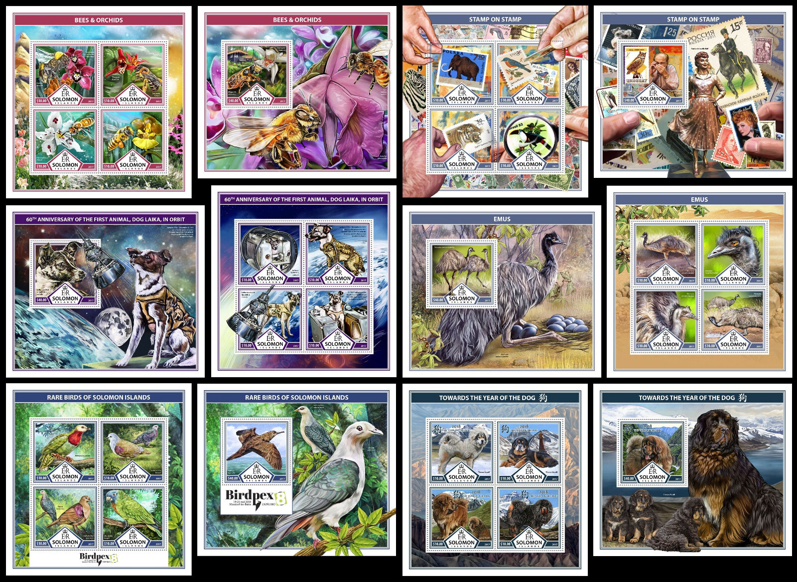 NATURE fauna orchids Solomon 2017 collection 12 s/s Michel CV 144€ MNH #CNA295