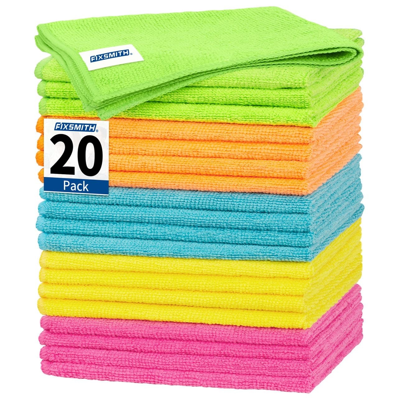 FIXSMITH Microfiber Cleaning Cloth, 20 Pack 20PK, 5 Colors Assorted