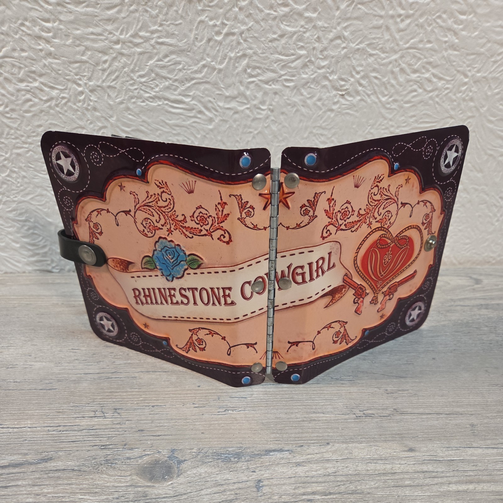 Vintage LittleEarth Upcycled License Plate CD Case Rhinestone cowgirl western