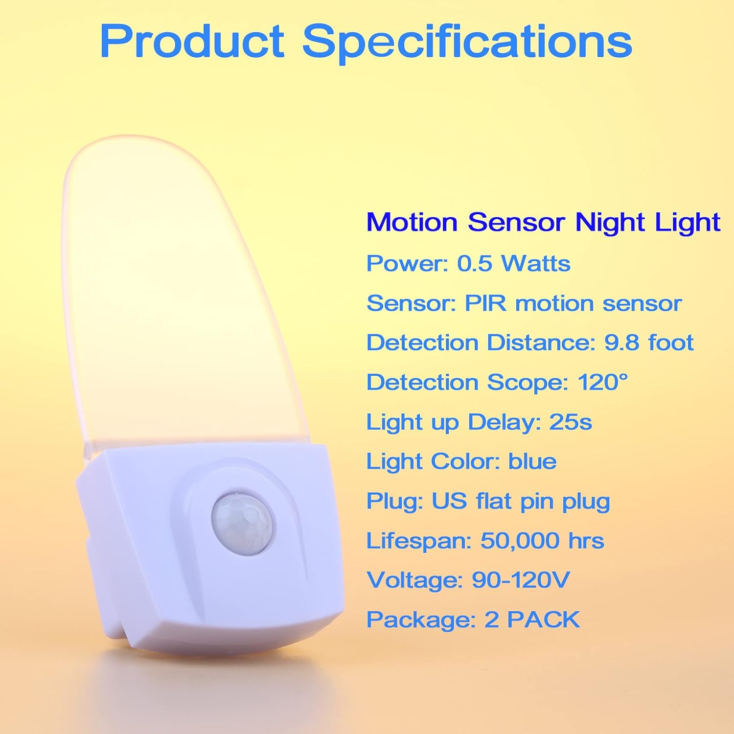 Motion Sensor Night Light 2 Pack, 0.5W Plug in Motion Activated LED Night Lights