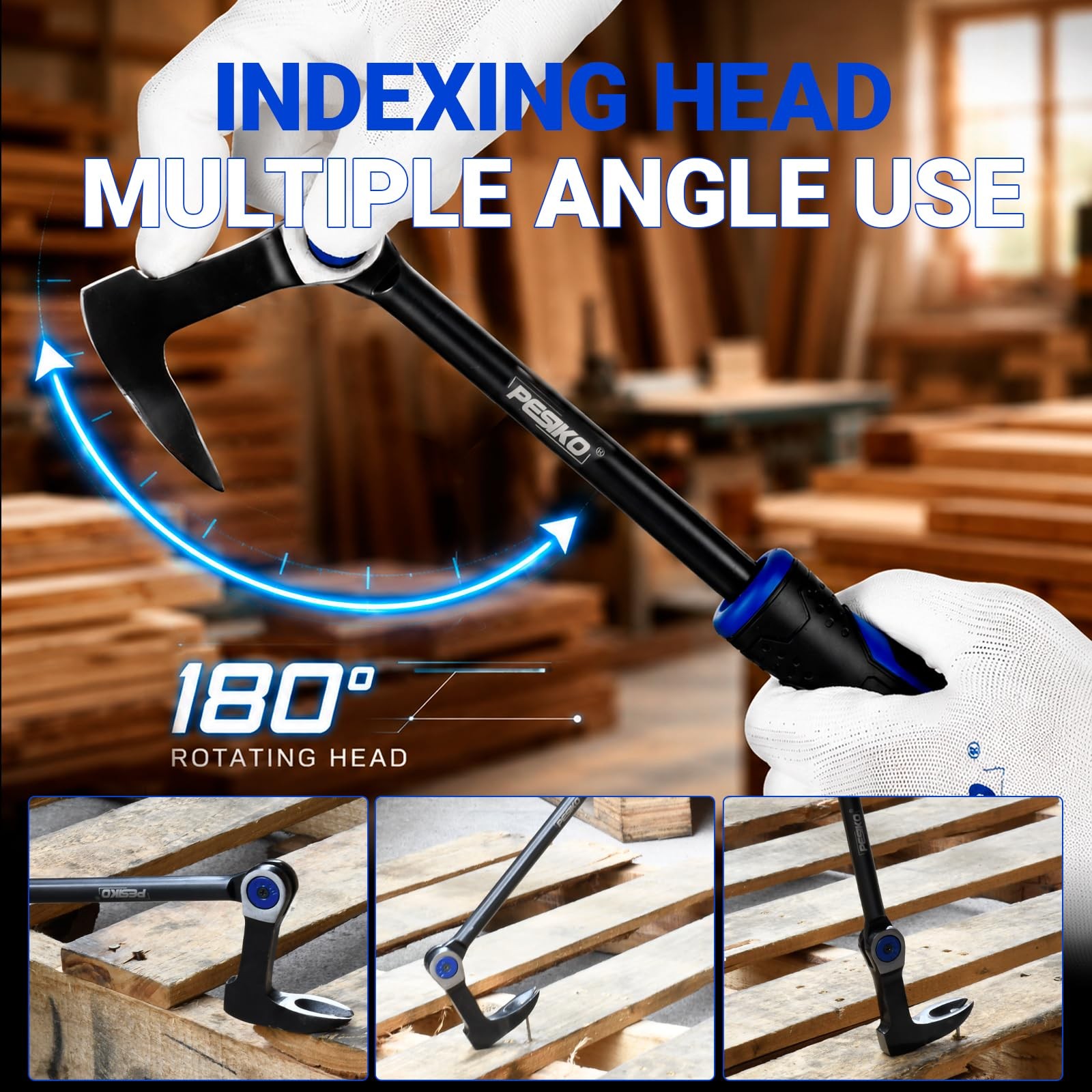 16" Nail Puller Pry Bar, Indexing Crowbar Multi-Angle Wrecking Bar