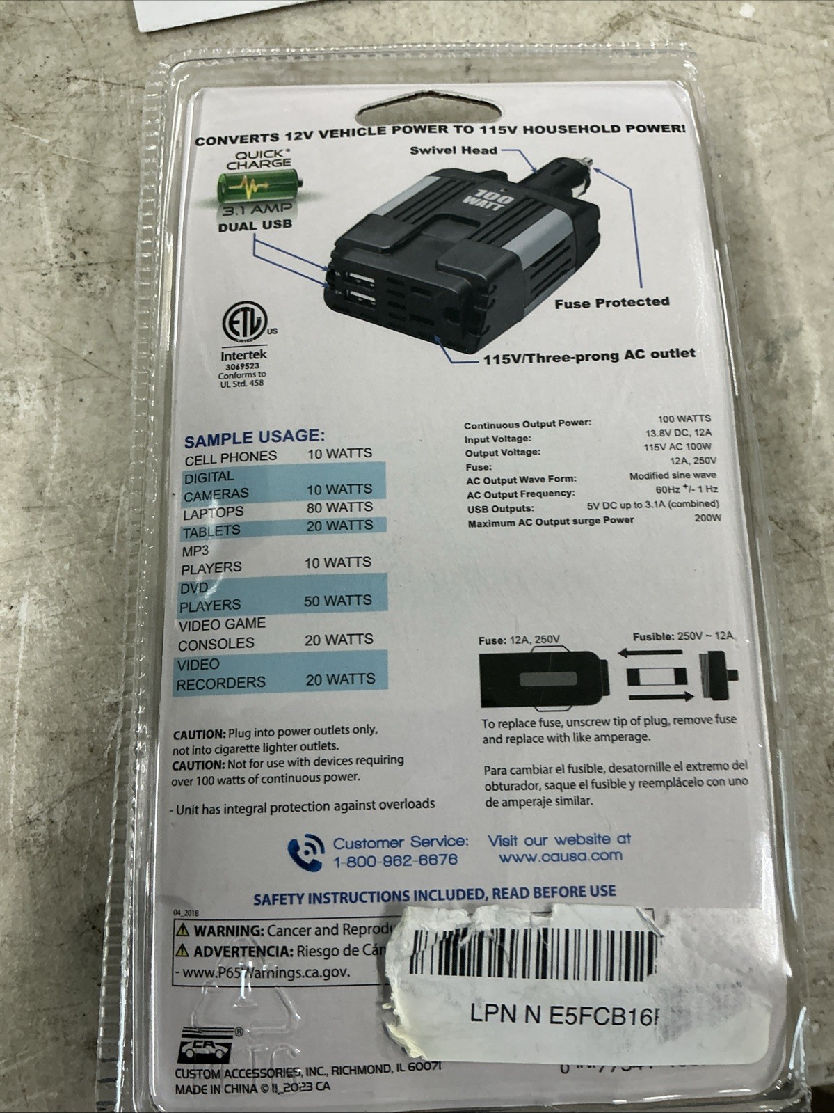CUSTOM ACCESSORIES 100W DUAL USB INVERTER NEW in Packaging