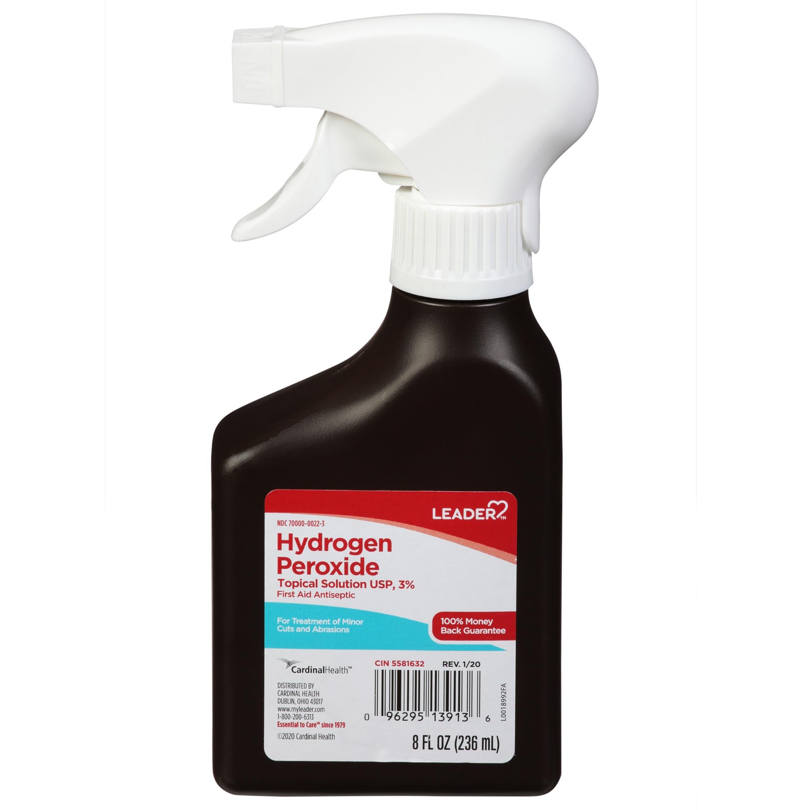 LEADER Hydrogen Peroxide Spray Bottle First Aid 8 Fl Oz (Pack of 1), Clear