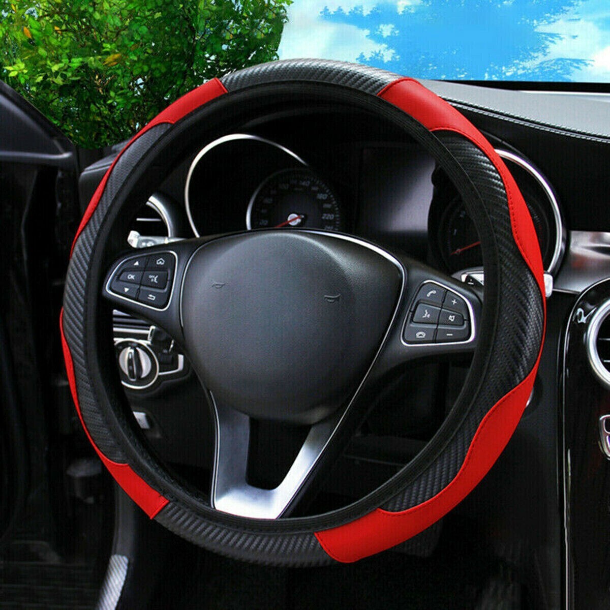 Car Steering Wheel Cover For Honda Carbon Leather Anti-slip Accessories 15"/38CM