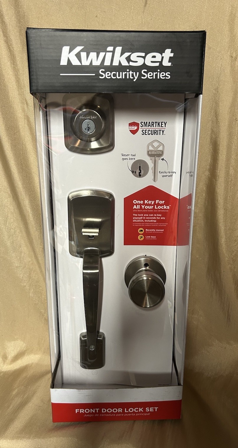 KWIKSET Henley Front Entry Handleset SATIN NICKEL W/ Smart Key & Maven Knob