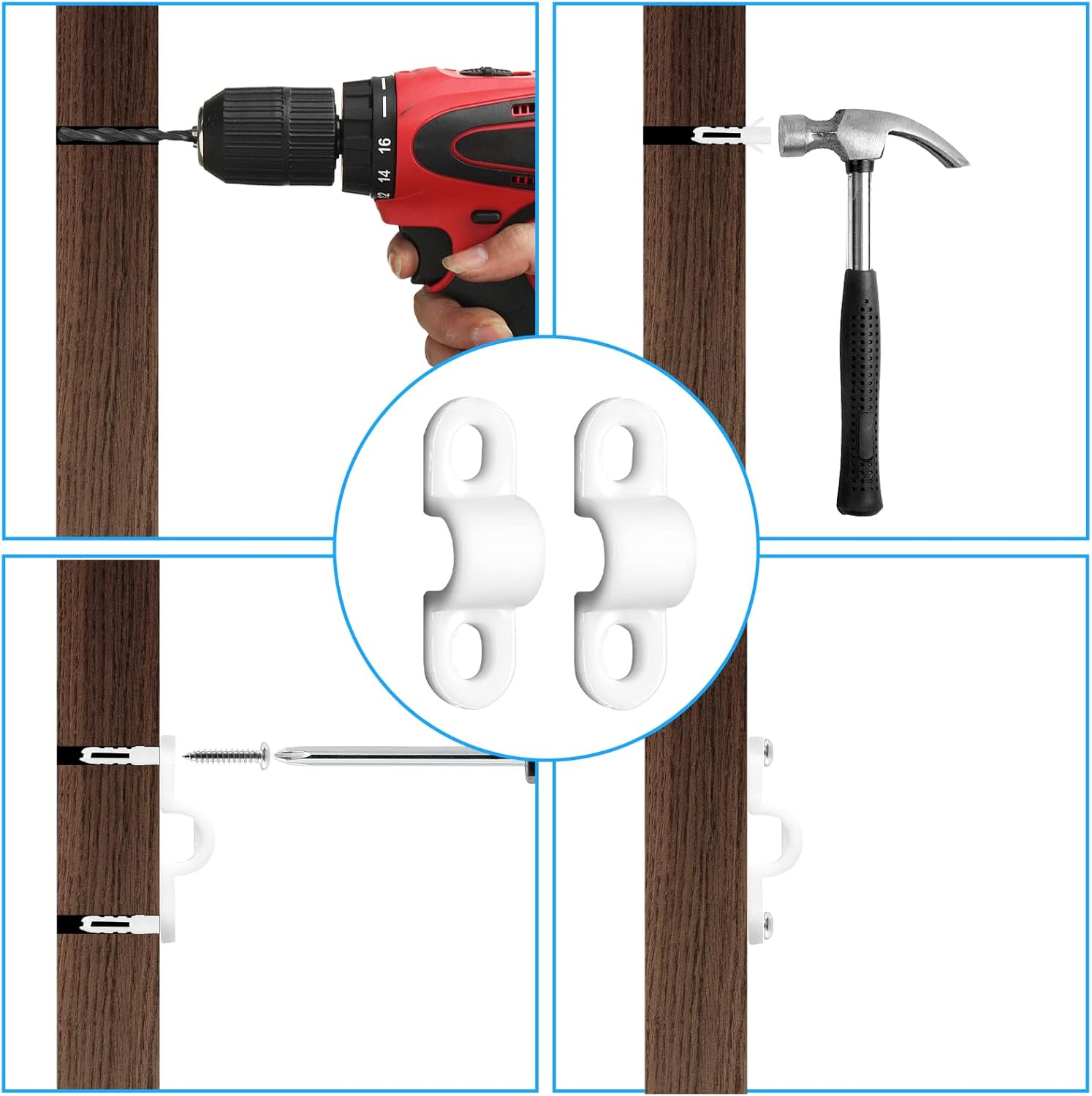 24 Sets Wire Shelf Back Wall Clips White Loop Clips for Concrete Install