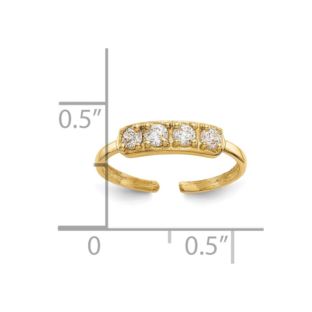 10K Yellow Gold Round Cut Cubic Zirconia Adjustable Fancy Toe Ring