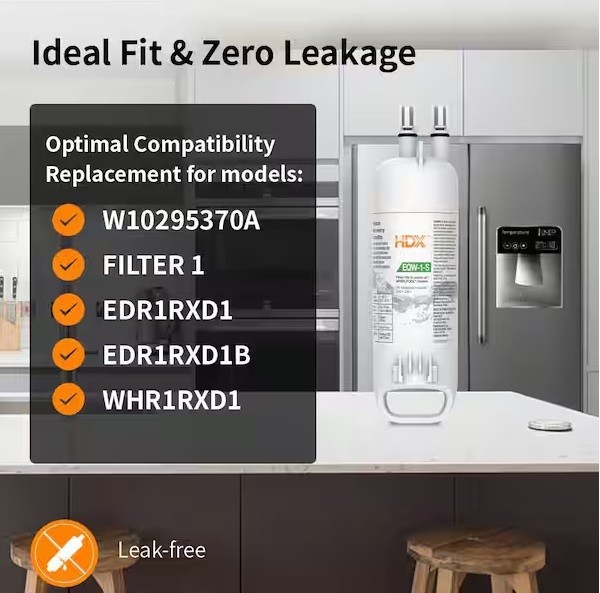 (2) HDX EQW-1-S Standard Refrigerator Water Filter Replacement For Whirlpool Eve