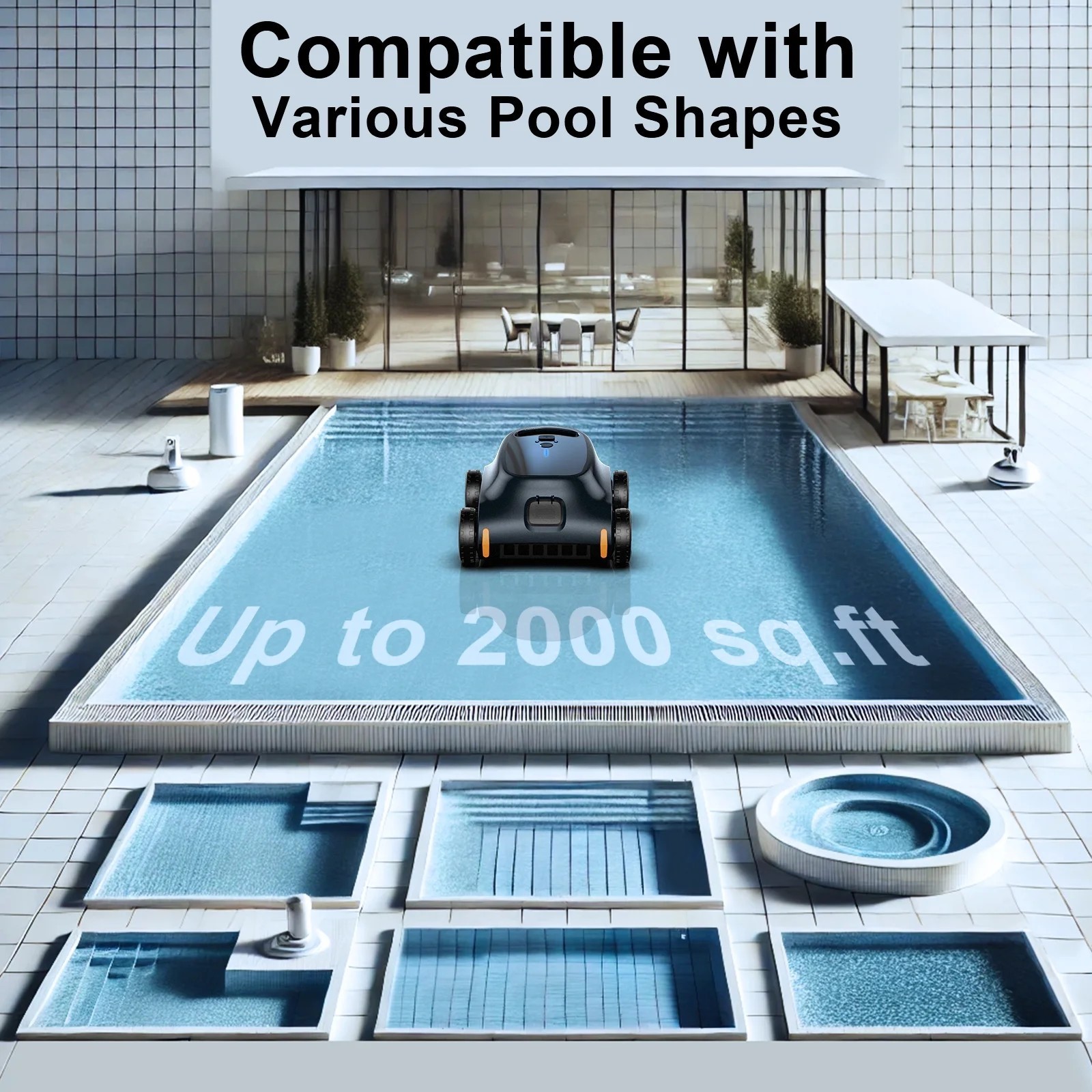 Automatic Pool Vacuum - 180 Min Runtime Robotic Pool Cleaner with Top Handle & F
