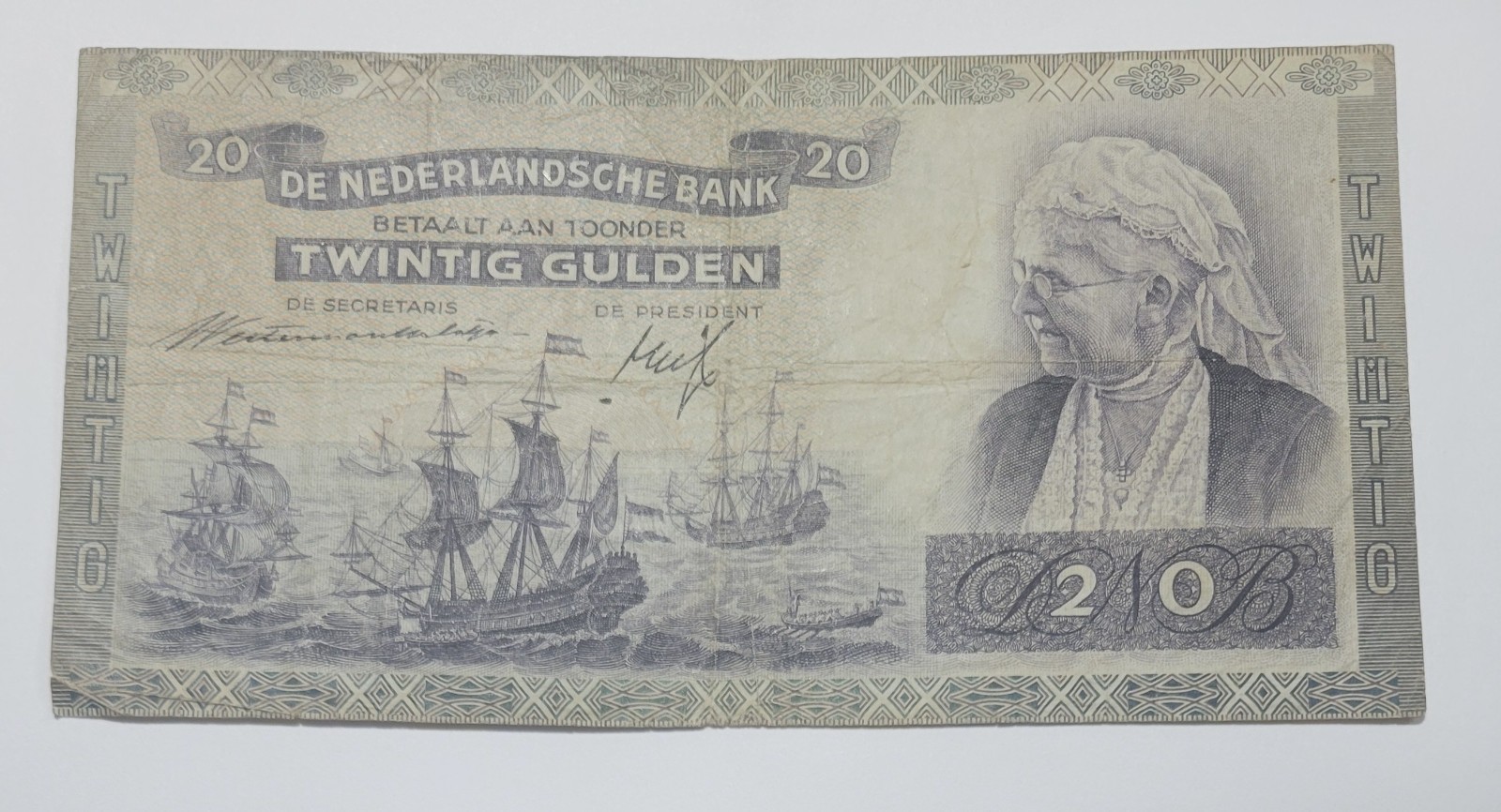 Netherlands , 20 gulden 1941. Used but scarce banknote.