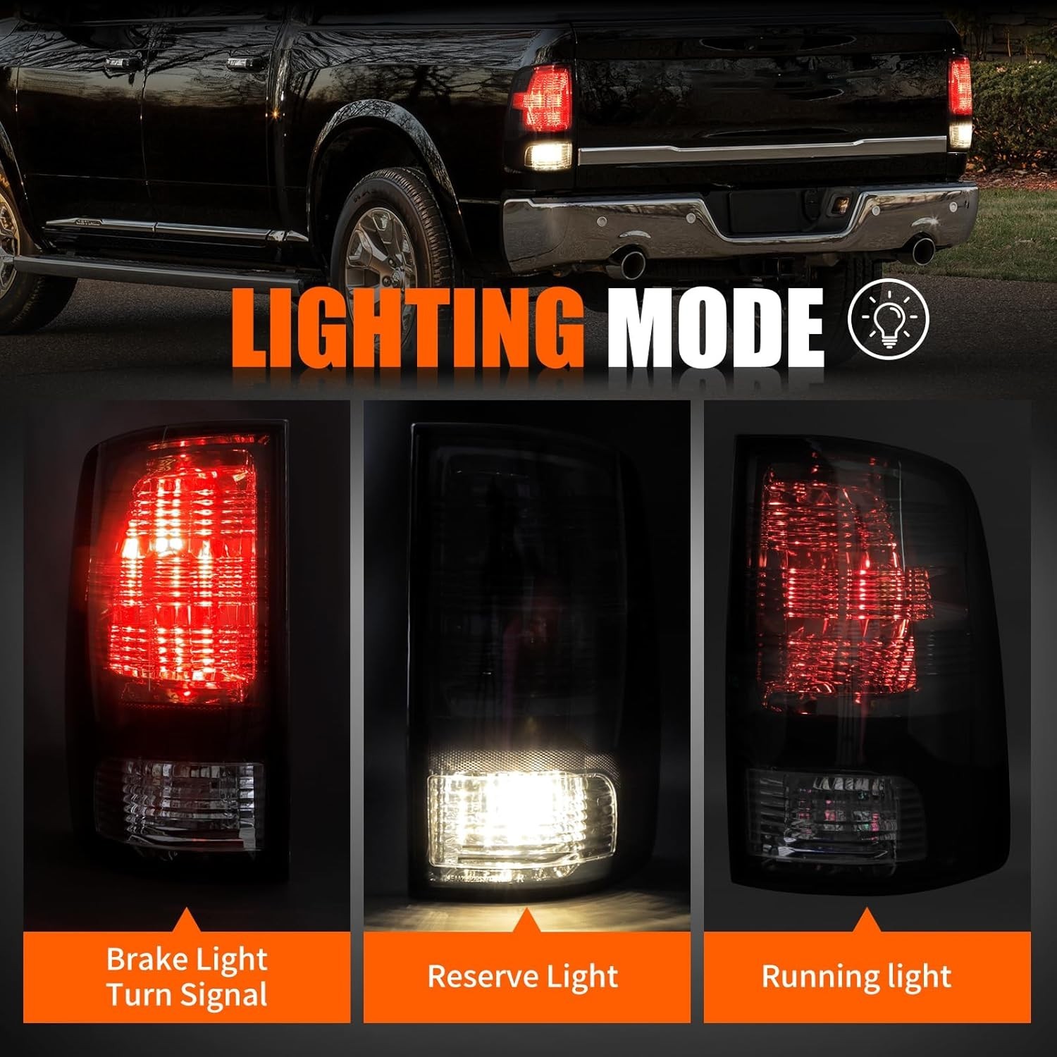 Pair Smoked Tail Lights w/Bulbs for 2009-2018 Dodge Ram Black