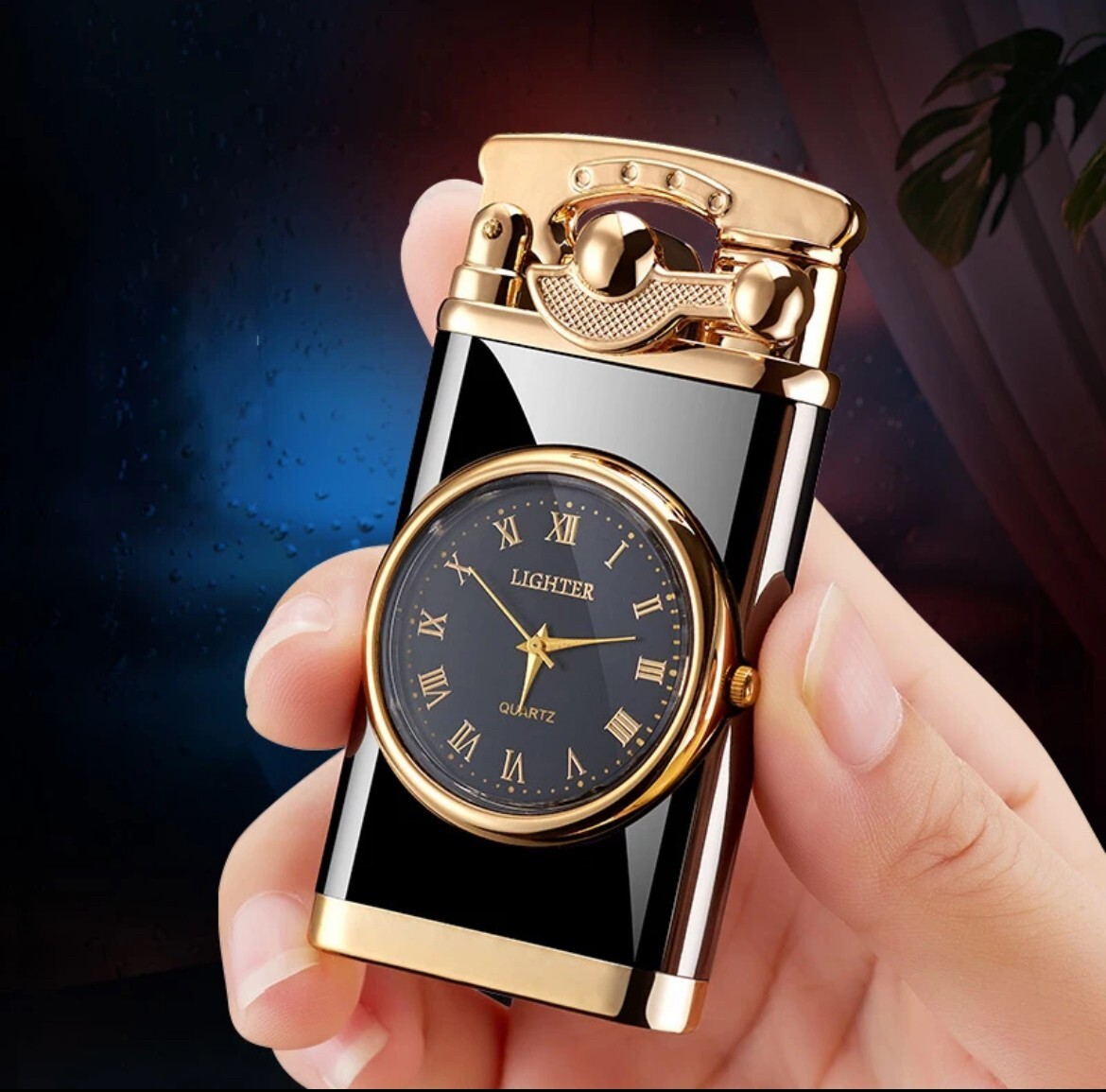 Clock Cigar Lighter Watch Lighter with Double Torch Blue Flame LED Gifts for Men